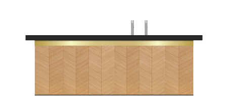 houten bar met zwart toonblad en goud accent